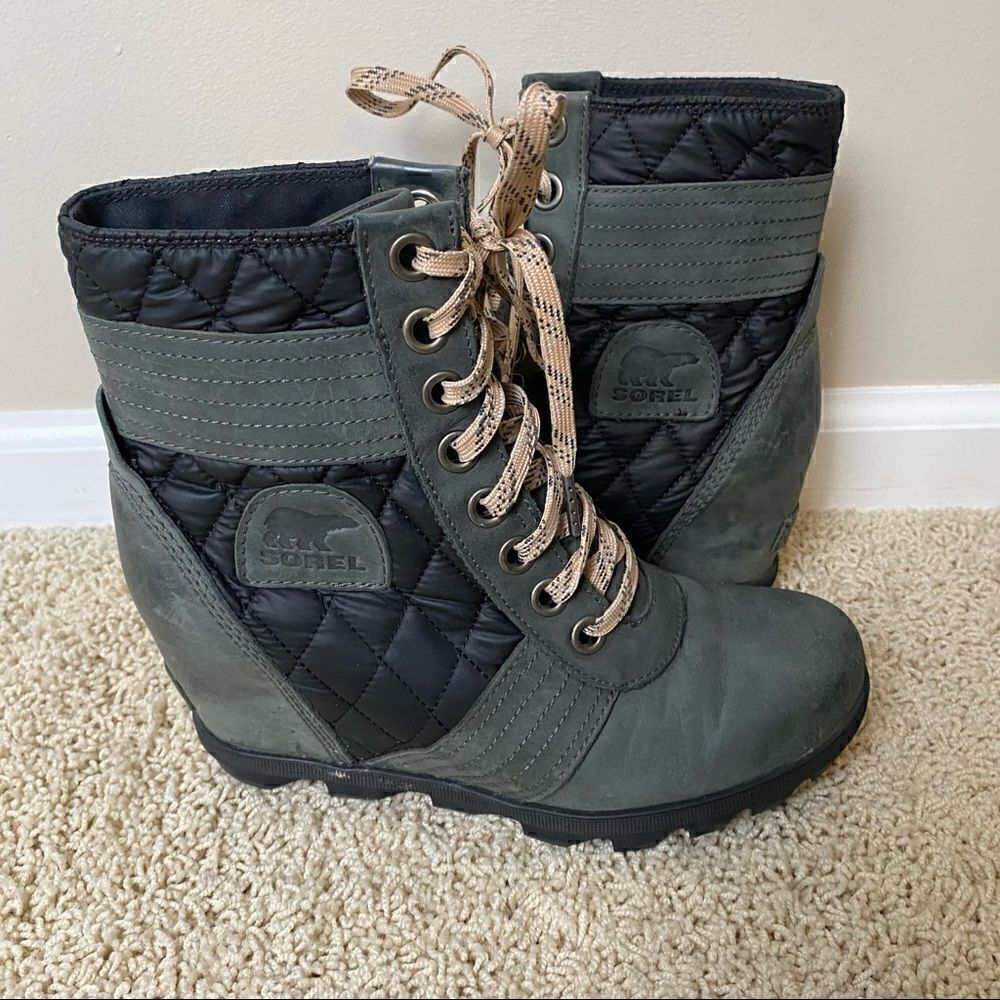 Sorel PDX Lace up Wedge Lexie Wedge Black Quarry Leather Canvas 8